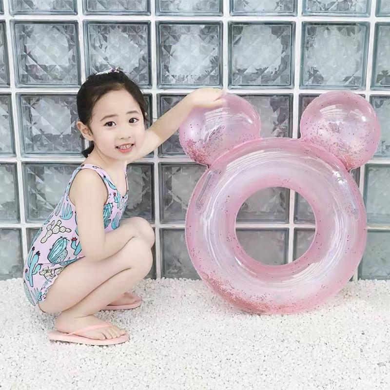 Cartoon Childrens Thickened With Handles Sequins Pink Ears Swimming Rings