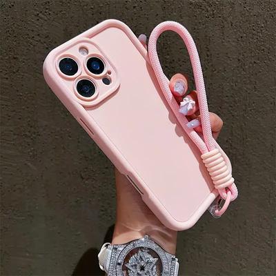 Luxury Candy Color With Lanyard Soft Phone Case For iPhone 17 Air 16 15 14 13 12 11 Pro Max Plus Shockproof Soft Cover