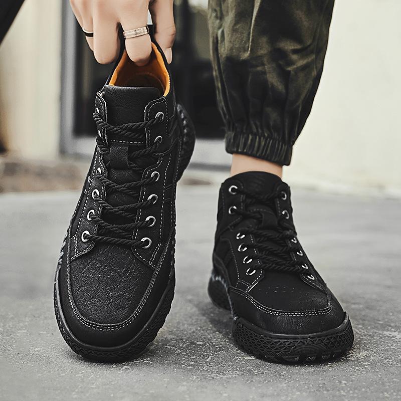 2025 winter new mid-top Martin boots men's large size hand-sewn short boots foreign trade velvet high-top leather boots