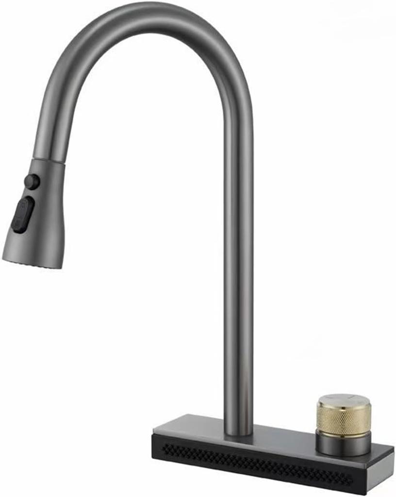 Kiten Faucet,Stainless Steel 4 Functions Sprayer Kiten Sink Faucets, Single Handle Kiten Sink Faucet with Pull Down Sprayer,Brushed (Gun Gray)