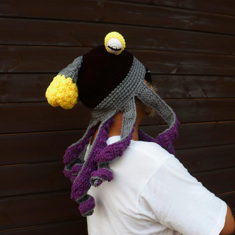 Handgemachte Häkelwolle Oktopus Mütze - Lustige Tintenfisch Kopfbedeckung für Herbst und Winter Halloween