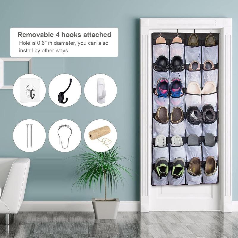 24 Compartment Multifunctional Storage Hanging Bag with 4 Hooks Behind The Door Shoe Hanging Bag Non-woven Fabric Home Storage
