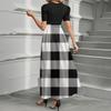 Women's Fashion Casual Belted Short Sleeve Round Neck Geometric Splicing Elegant Temperament Dresses