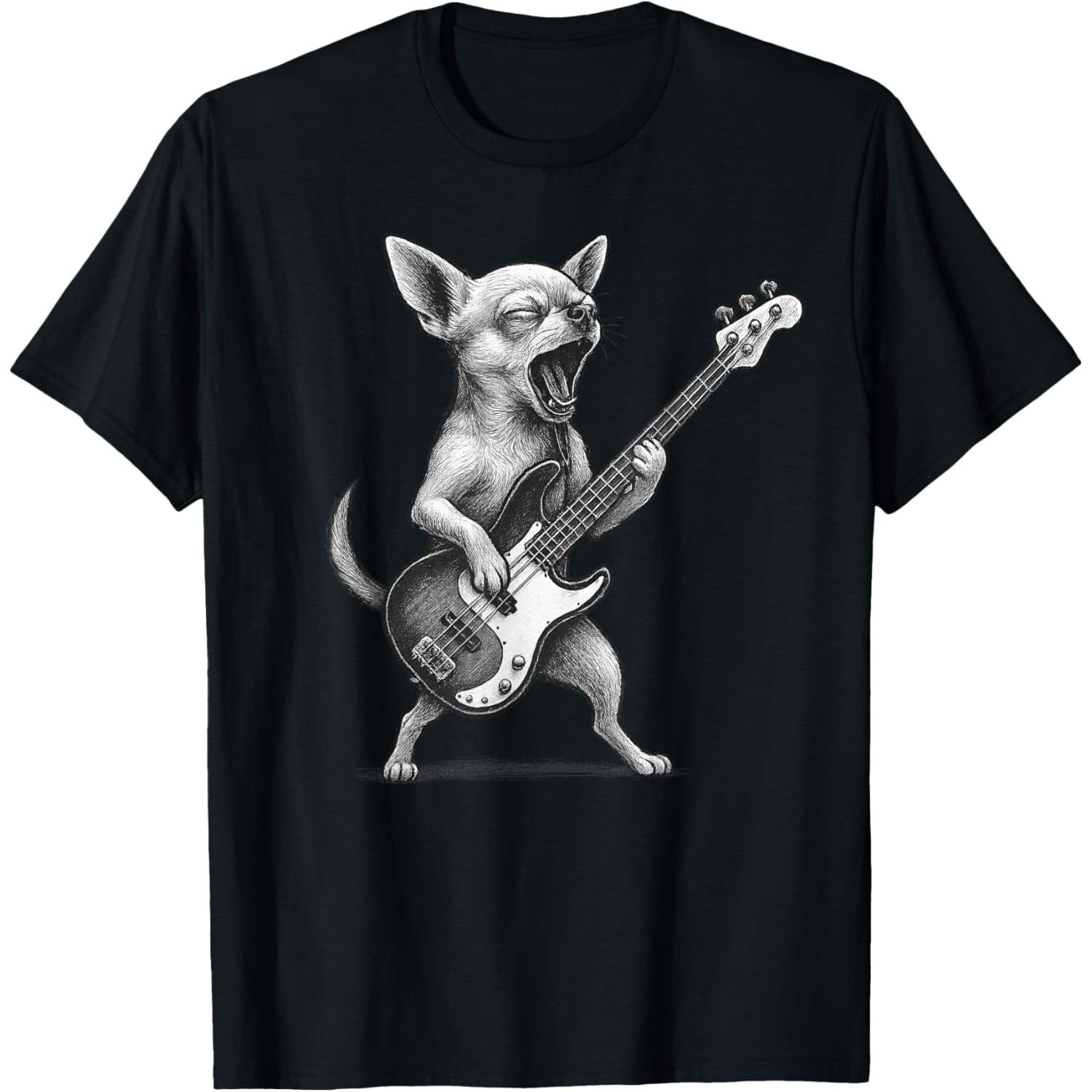 

Chihuahua Rock Bass Guitarist Musician Graphic Tee Casual Mens TShirt XXXXXL чорний