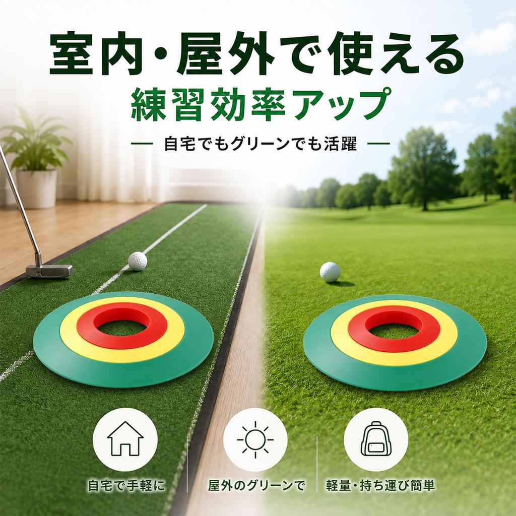 Roykaw Golf Putting Mat, Putting Cup, Putting Practice Aid, 3-Way Design, Adjustable to 3 Difficulty Levels