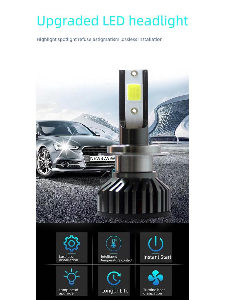 Super Bright Spotlight Car LED Headlight with F2 COB Lamp Beads for H1, H7, H4, H11 Bulbs.