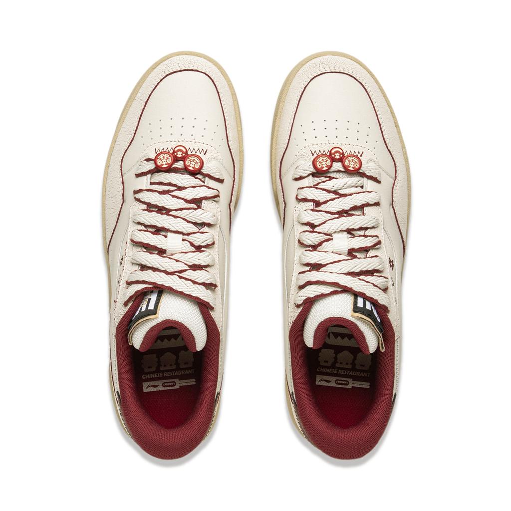 Li Ning 001 BTC 2 Slip Resistant, Abrasion Resistant, Breathable Low Top Skateboard Shoes Unisex White Red AGCV019-1