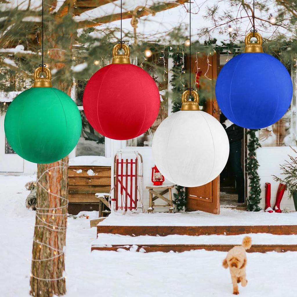 Inflatable Christmas Balls Waterproof Giant Christmas Ball Wear Resist Flocking Decoration Ball for Yards Lawns Porches Gardens
