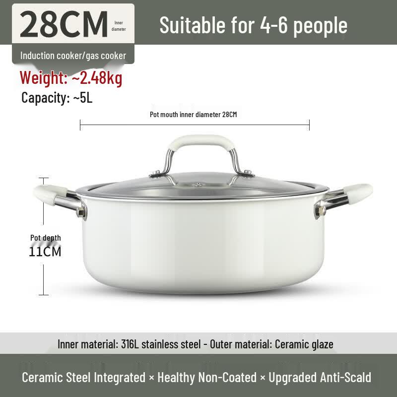 

Wutuo 316 Ceramic Stainless Steel Double-Handle Non-Stick Soup Pot