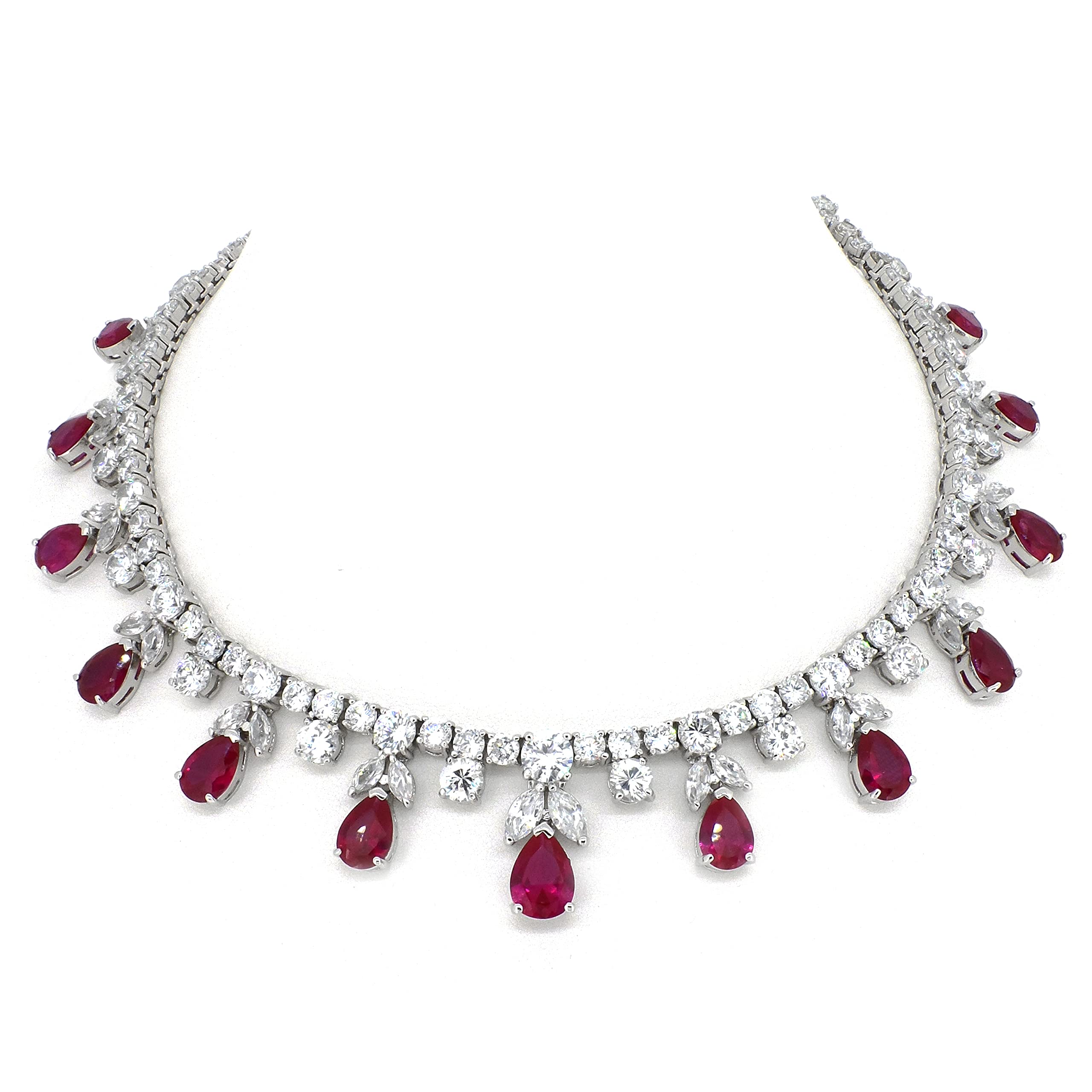 

Drop Necklace Pear Shape Cut Platinum Plated Wedding Jewelry [LAVINA] Women s (White) (Red) красный