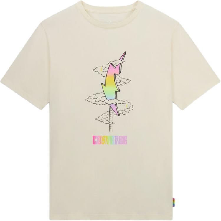 Converse T Shirts Unisex Ecru Crew Neck Moderate Straight Fit 10027208-A01 2XS