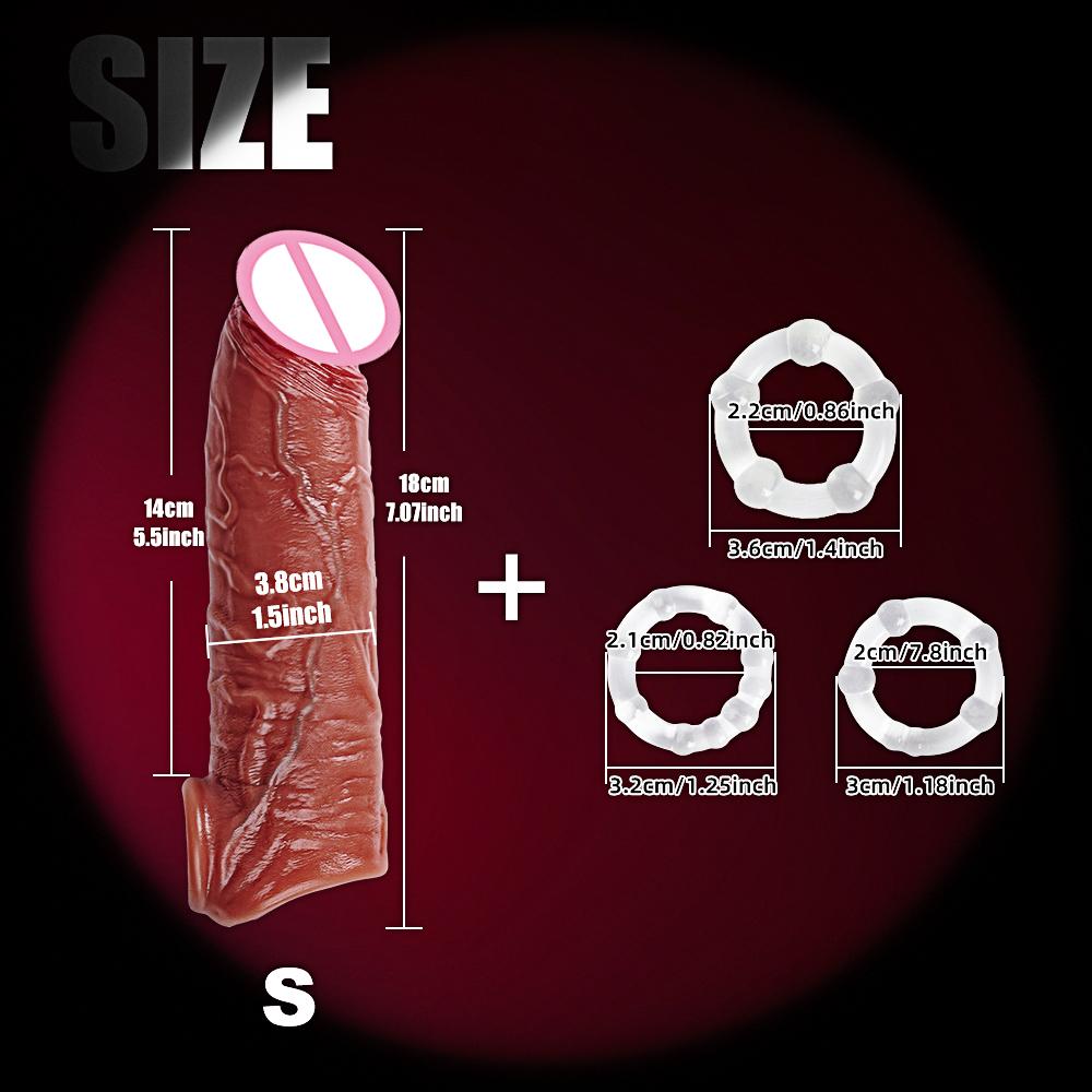 Anello Realistico per Pene Gallo Reutilizzabile Manicotto Dildo Allargatore Addensante Impermeabile Giocattoli Sessuali per Coppie Maschili Giocattoli Sessuali per Adulti 18+