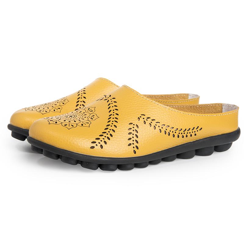 Women Slippers Spring Summer Casual Leather Low Cut Flat Peas Toe Mother
