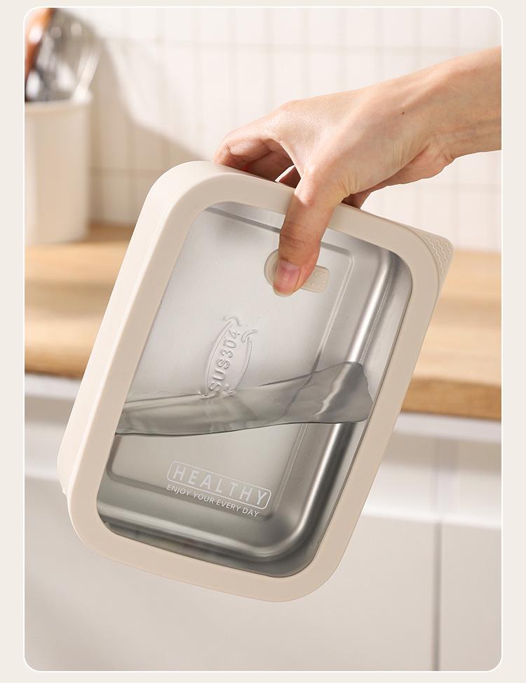 Korean Square 304 Stainless Steel Lunch Box with Airtight Glass Lid - Microwave Safe