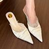Beautiful to foul! White lace pointed high heels women's stiletto spring half slippers