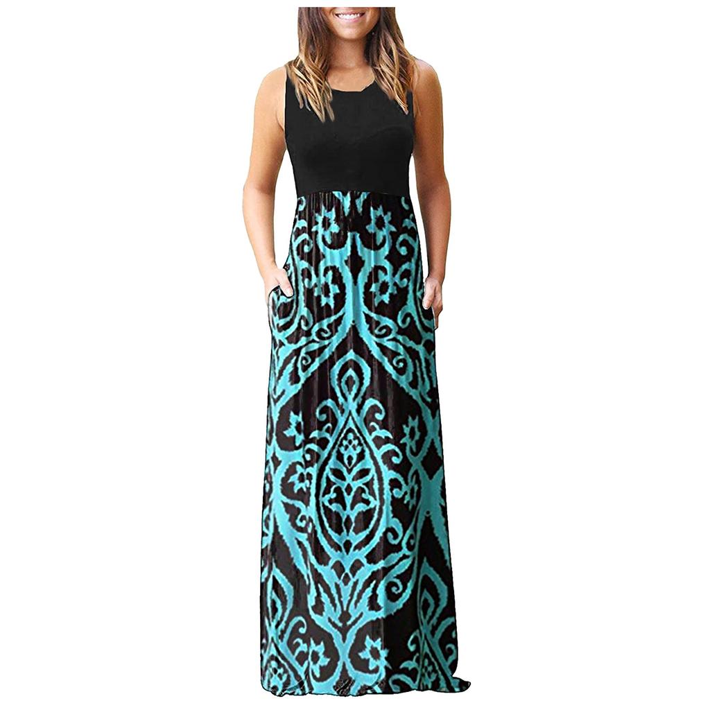 Women's Summer And Spring European And American Printing Pocket Drees