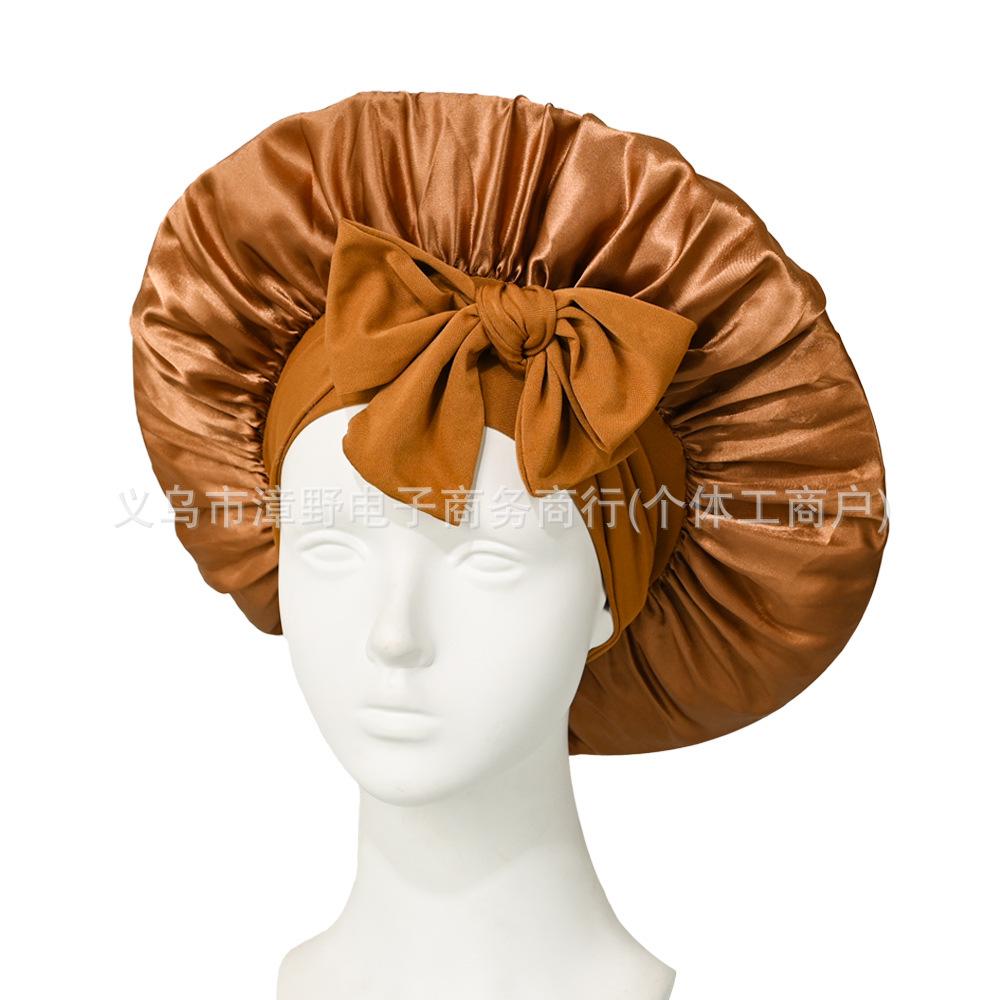 Satin Ribbon Round Silk Sleep Cap with Bowknot: Wide Brim Hair Care and Bath Hat