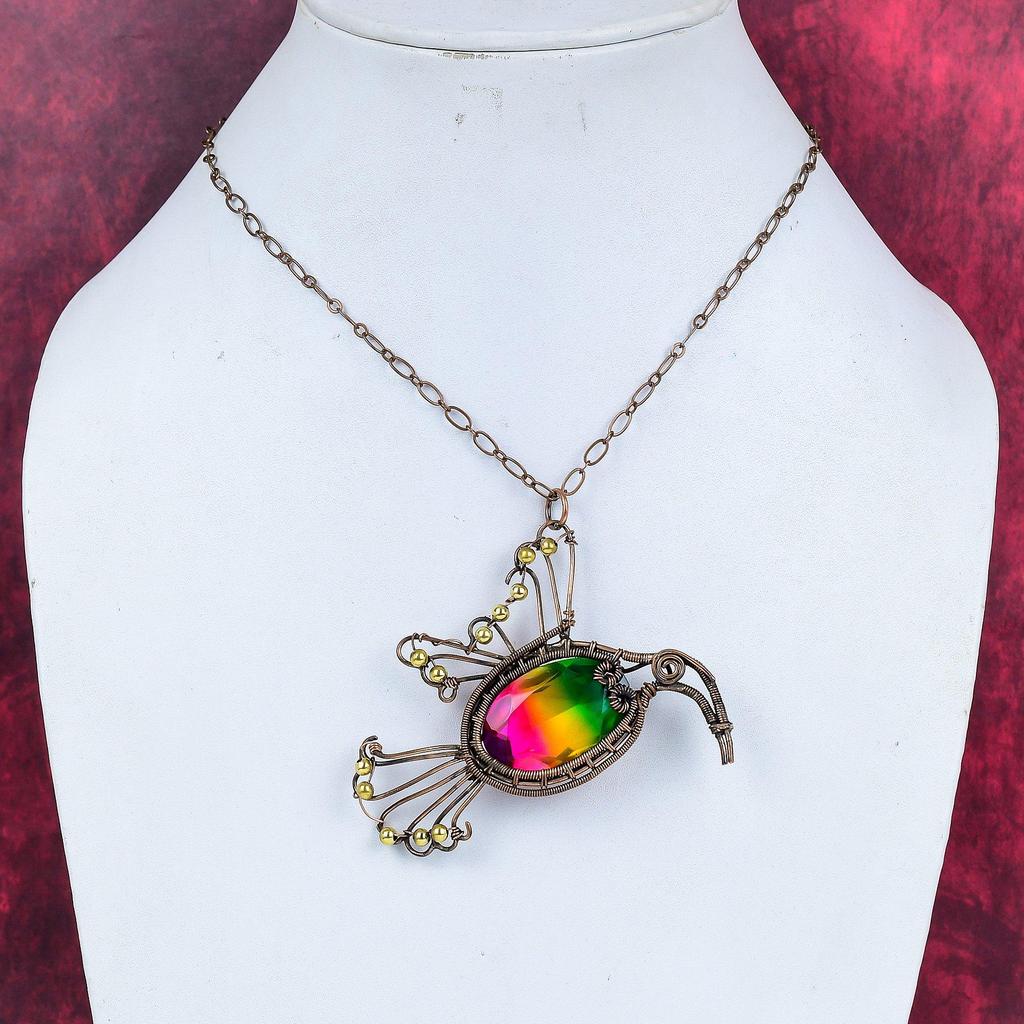 Faceted Multi Tourmaline Pendant Copper Wire Wrapped Bird Pendant Gemstone Pendant Handmade Copper Jewelry Gift for Women Birthstone Pendant