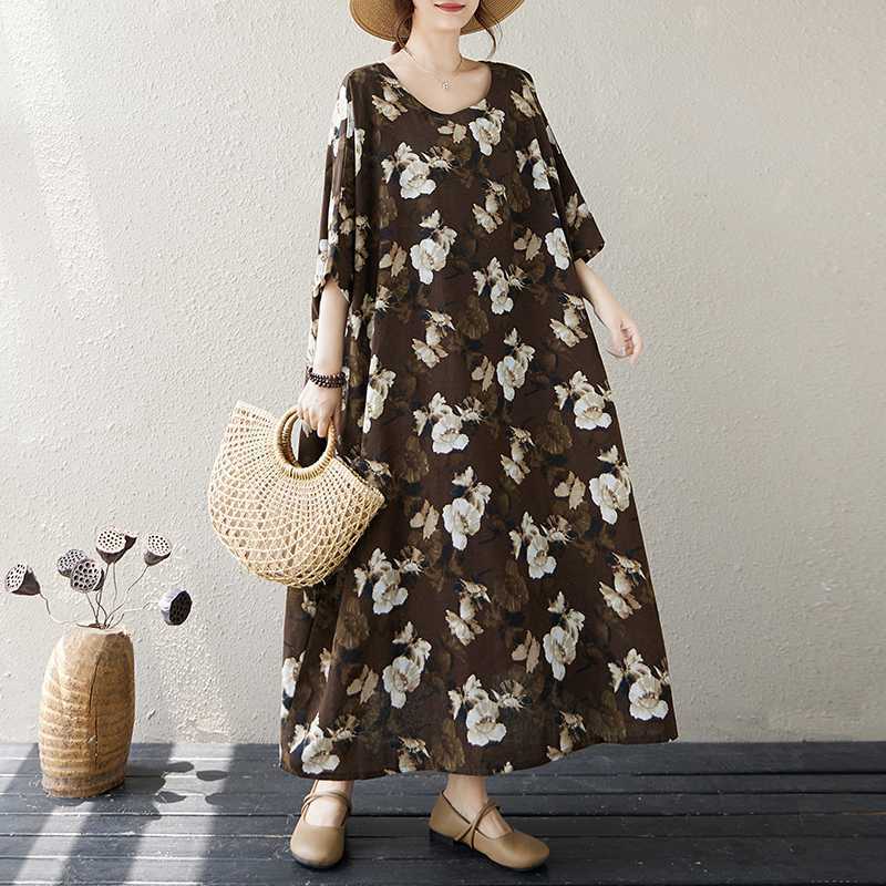 

Летнее винтажное свободное платье-кокон с круглым вырезом и юбкой One Size