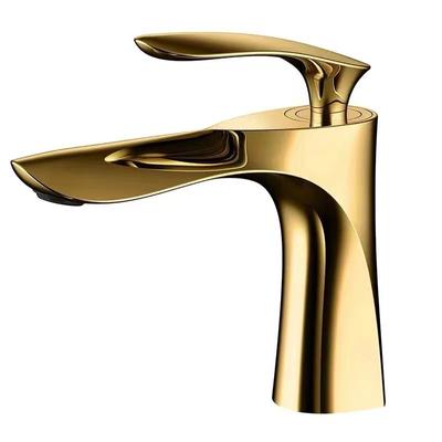 Torneira de lavatório embutida Titanium Maple Leaf fria e quente, torneira de lavatório de bancada com furo único e água mista dourada