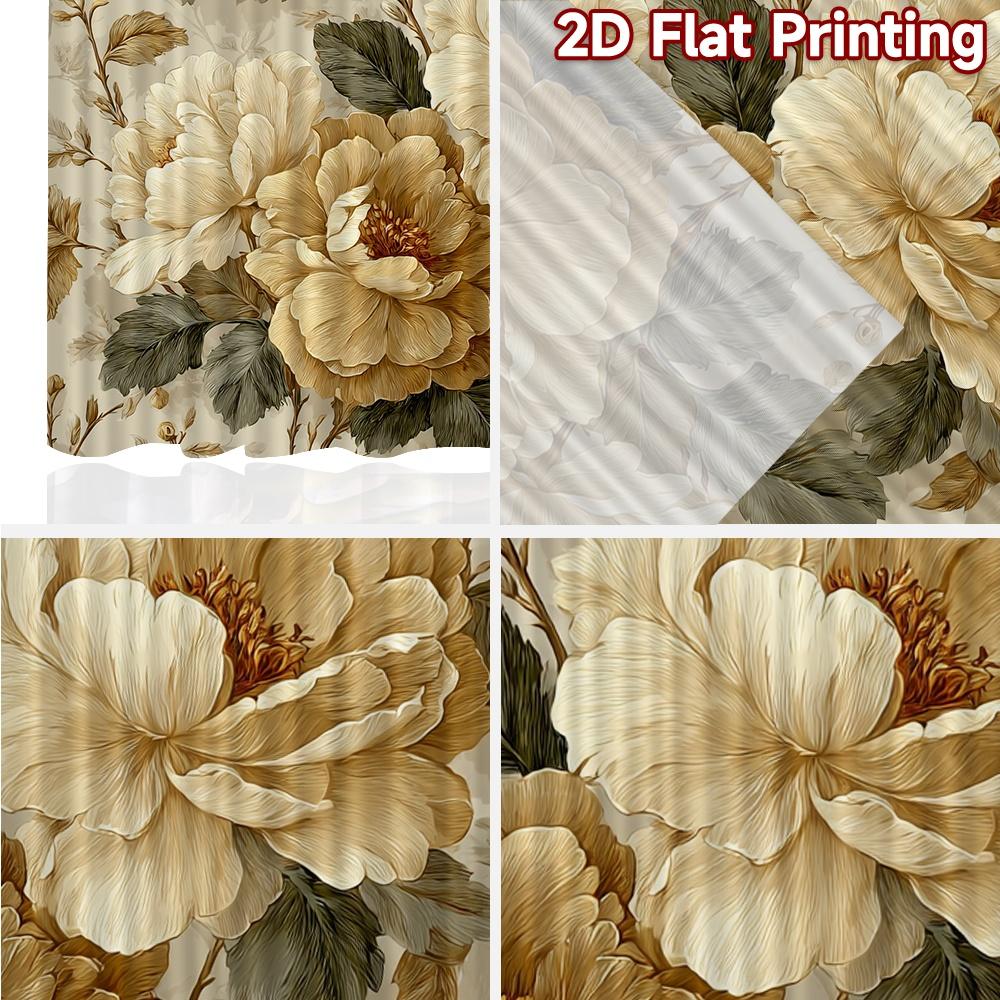 2D FLAT PRINTING 2pcs Curtains (Without Rod) Floral Golden Design Popular Window Curtain Yarn Curtains Blessing _ Peaceful