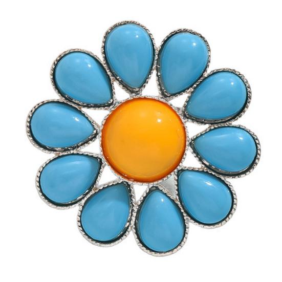 Flower Ring for Women Blue Pedals Large Boho Floral Ring Big Blooming Flower Zinc Alloy Ring for Wedding Holiday Jewelry Gifts