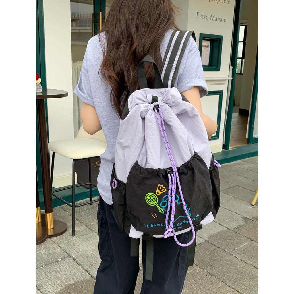 Outdoor hiking, drawstring drawstring drawstring, color blocking, casual outing, lightweight backpack, high aesthetics badmint