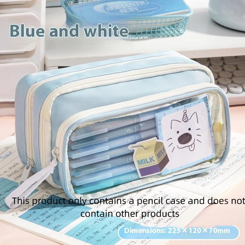 1Pc High-Value Transparent Pen Bag Large Capacity Simple Korean Version Multi-Functional Student Stationery Storage Bag