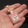 Fashion Creative Rhinestone Butterfly Perfume Keychain Hip Hop Cuban Necklace No. 5 Pendant for Women Elegant Holiday Jewelry