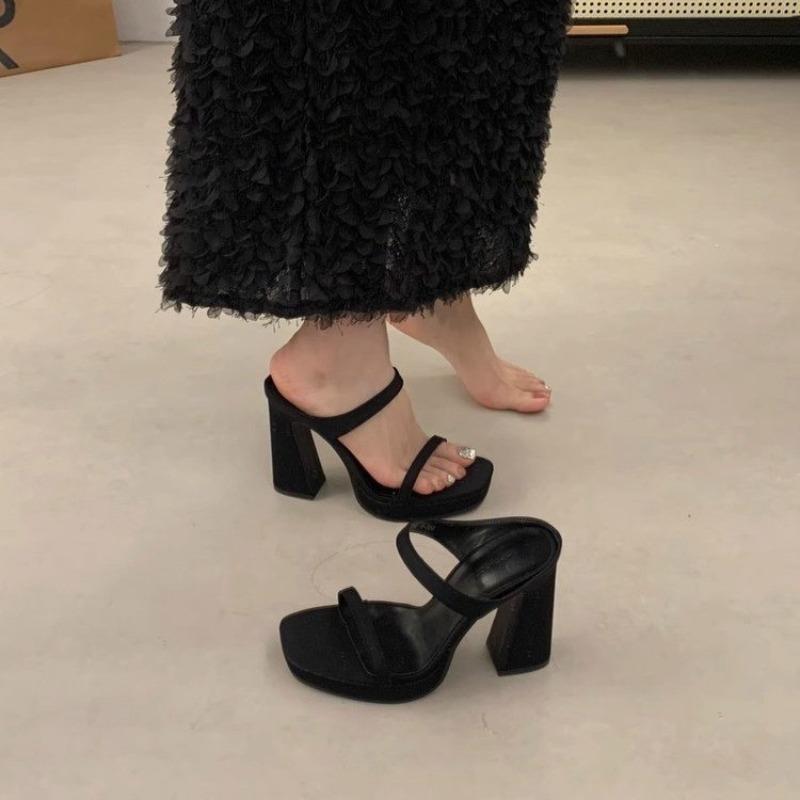 Summer leopard print beautiful high heel sandals femininity word with thick heel outside wear waterproof table open toe cool slippers