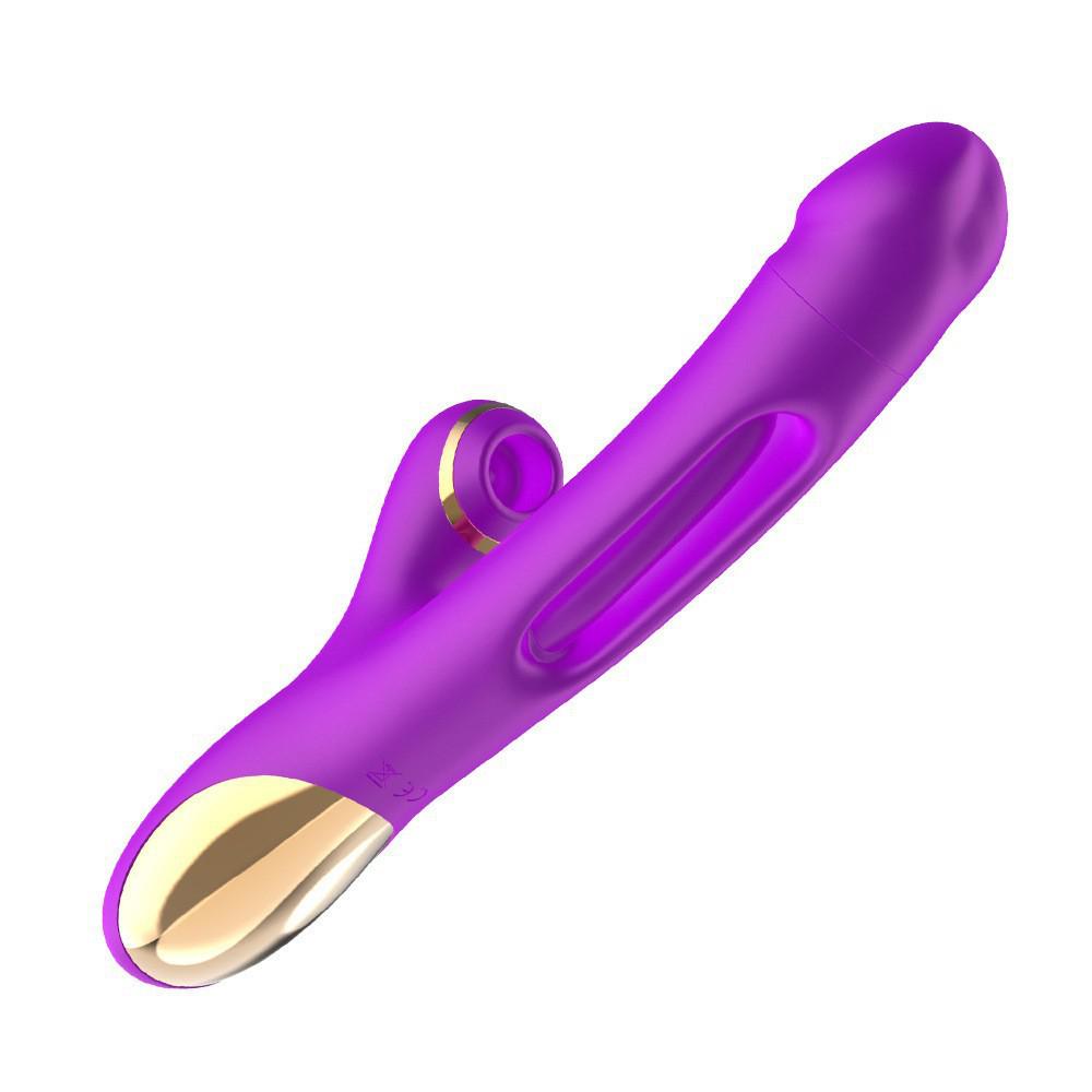 Frauenvibrator mit Klopf-, Saug-, Leck- und Vibrationsstimulation.