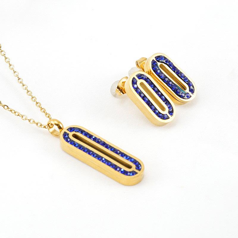 

Комплект ювелирных изделий из ожерелья с бриллиантами из нержавеющей стали, женский овальный модный комплект из двух предметов 18K