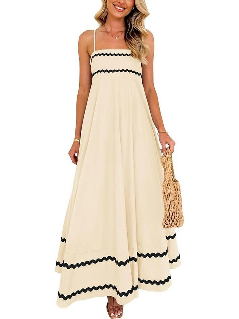 Damen Sommer Spitzen-Patchwork Spaghettiträger Maxikleid