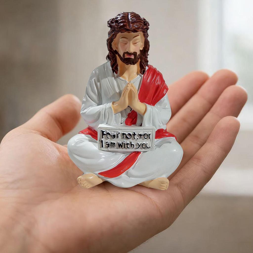 Mini Hand Painted Religious Resin Jesus Figures Fear Not , For I Am With You Jesus Resin Desk Companion Figurine For Home