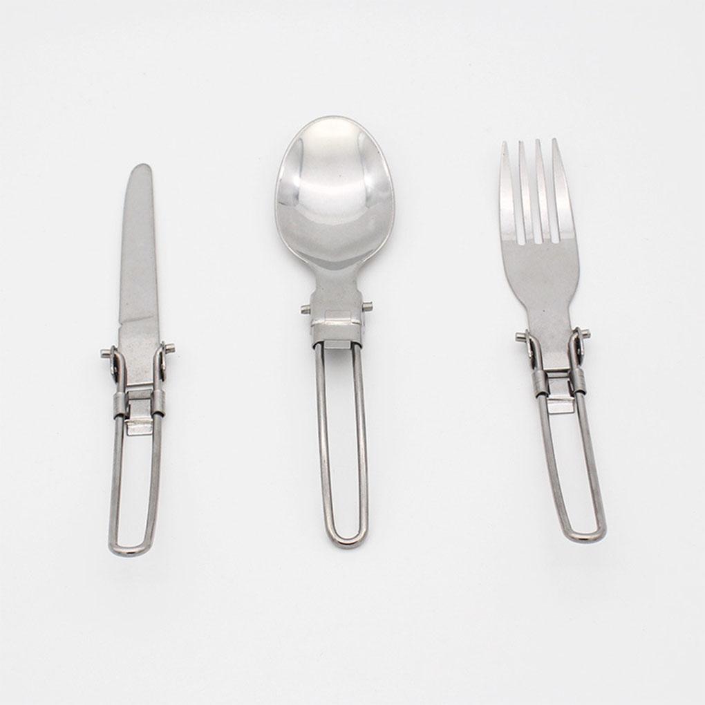 Portable Utensil 3 In 1 Stainless Steel Folded Tableware with Storage Bag Multifunctional Dinnerware Picnic Cutlery