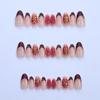 30 Pieces of Hot-selling Almond Boutique 3d Three-dimensional Gradual Change Flower Gilt Wearing Nail Advanced Red French Manicure