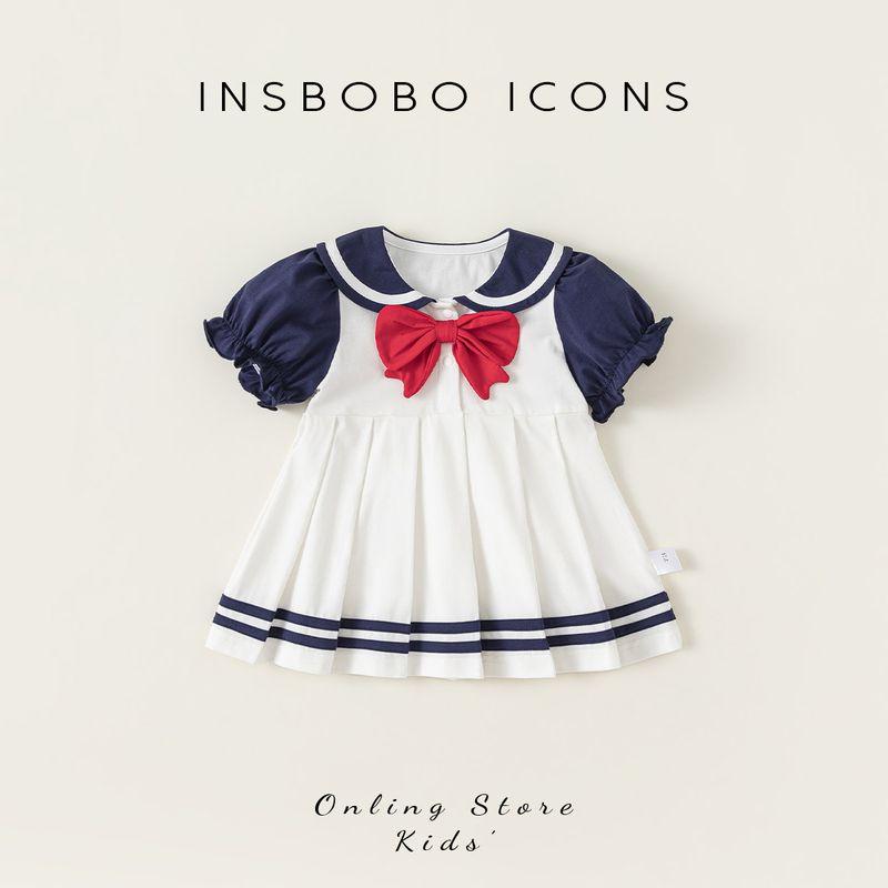 Insbobo Baby Dress Children Summer Western Style Dress Preppy Baby GIRL S Sailor Suit Dress Tide Tibetan youth 100