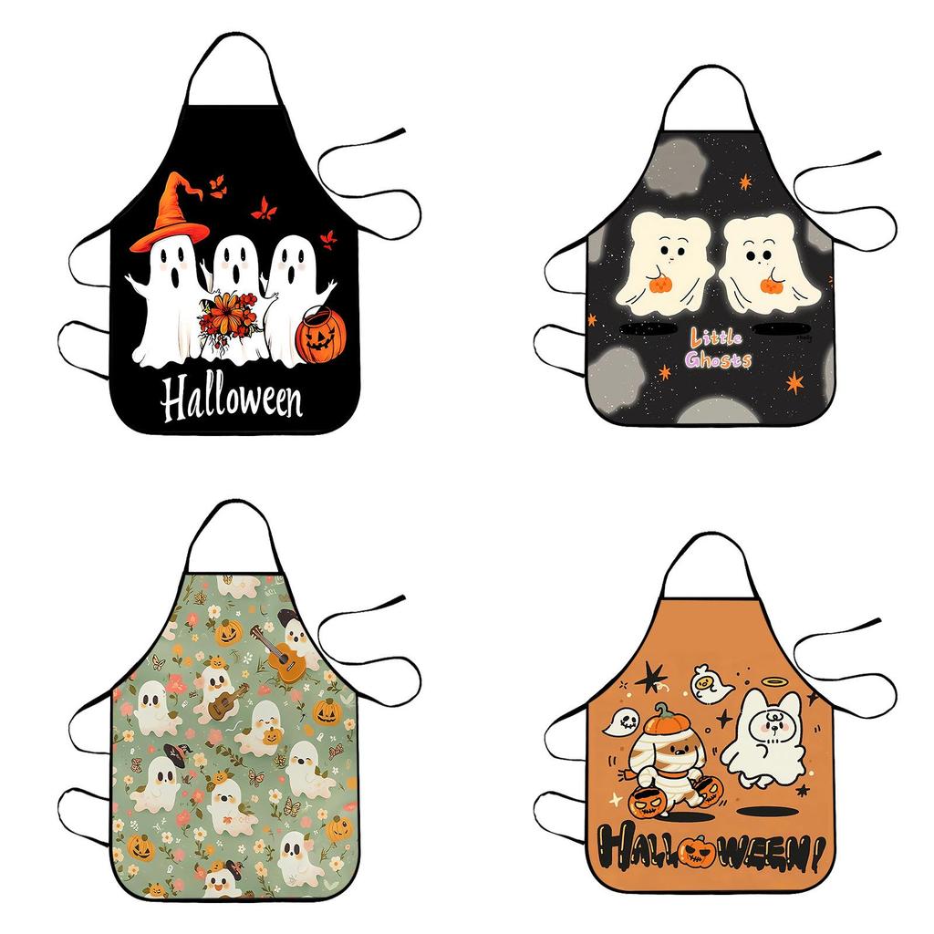 Halloween Pumpkin Skeleton Waterproof Apron With Cartoon Print For Kitchen And Home Use