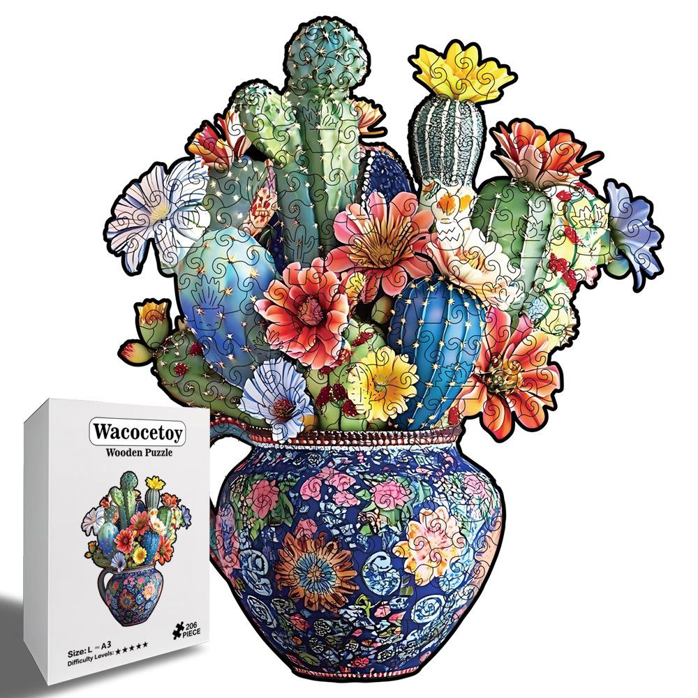 Wacocetoy High-Difficulty Cactus Puzzle Toy: Brain-Teasing Wooden Money Box