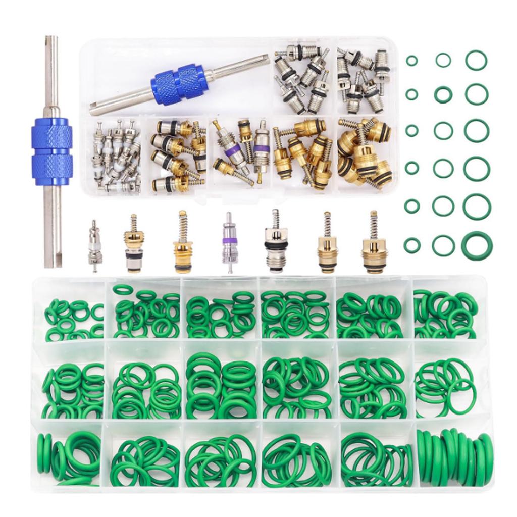 Car AC Service Kit 40pcs/102pcs Valve Cores + 270 O-Rings + Tools R12/R134a Compatible Nitrile Rubber Seals for Repair, Maintenance