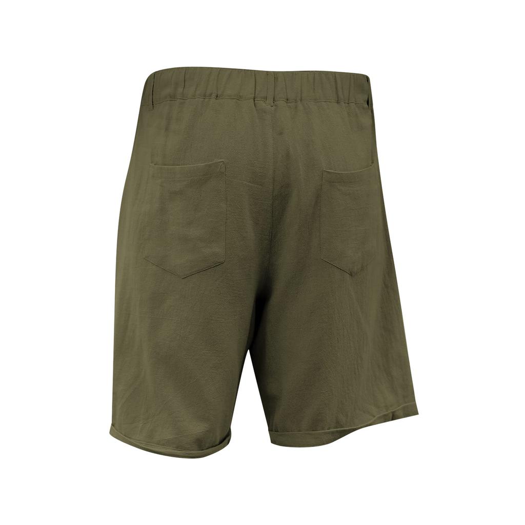 Men Linen Blend Casual Beach Shorts Classic Summer Shorts with Button and Elastic Waistband Relaxed Fit Pockets