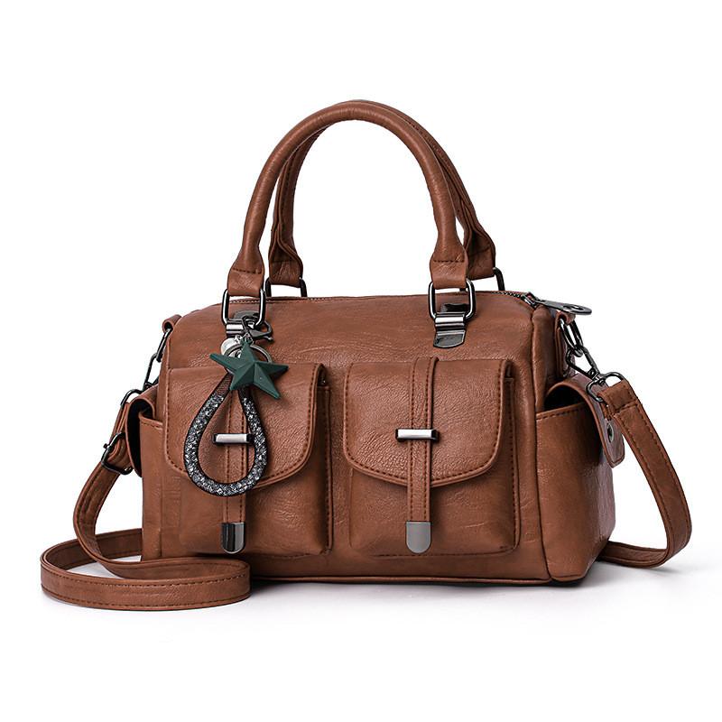 Trendy Bucket Style Shoulder Bag For Women Spacious Casual Pu Handbag With Chains