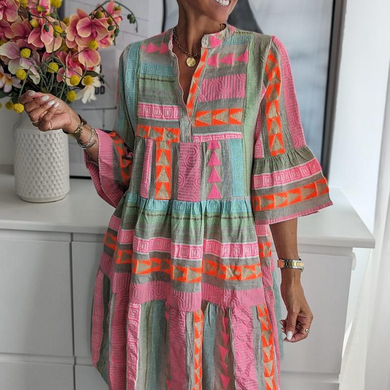 

Women s Fall Print V-Neck Three-Quarter Sleeve Dress XL