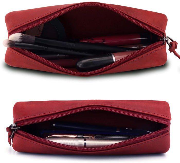 Etui À Stylo - Londo - OTTO320 - Cuir Véritable - Rouge - Fermeture Éclair