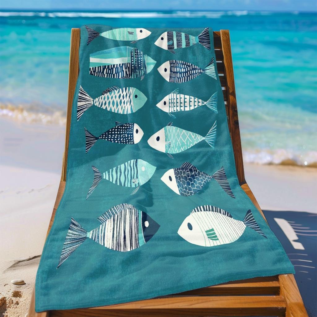1pc Teal Fish Pattern HD Print Beach Towel, Ideal for Beach Pool Travel Camping Yoga