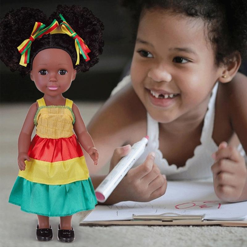 14in Black Baby Doll Nurturing Doll Realistic Handmade Soft African Reborns Toy Child Girl Parenting Game Popular Gift