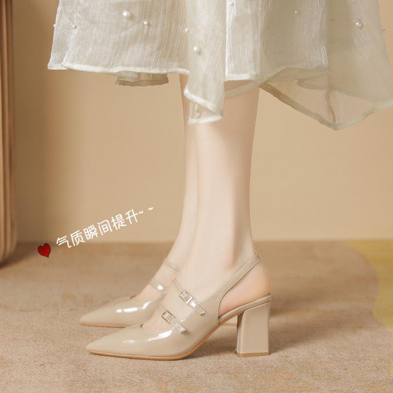 Baotou Sandals Women's New Summer Nude Outer Wear Advanced Sense Pointed Head Beautiful Empty High Heels Women