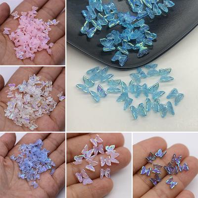 50pcs/pack 6mm Colour AB Charms Butterfly Shape Resion Beads Loose Spacer Beads No Holes For Jewelry Makeing Nail Art DIY,Handmade 