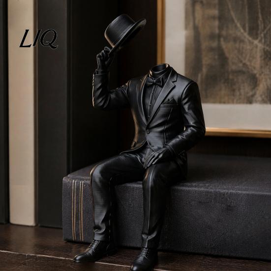 Creative Desktop Display Statue 3D Printed Sitting Gentleman Ornament, Minimalist Abstract Faceless Figurine, Unique Tabletop Ornaments Aesthetic Art