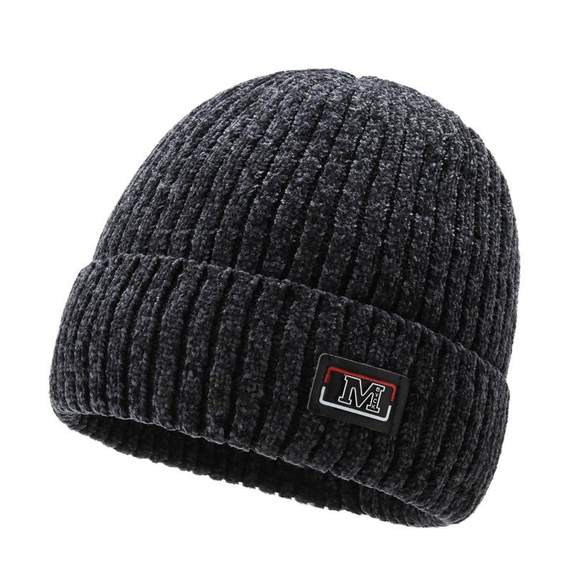 Neue Herbst- und Wintermütze aus verdickter Wolle für Männer und Frauen in koreanischer Version, Skimütze aus Plüsch, warme Strickmütze aus Chenille